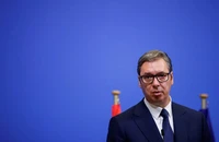 Tổng thống Serbia - ông Aleksandar Vucic phát biểu tại trụ sở của Tổ chức Hiệp ước Bắc Đại Tây Dương (NATO) ở thủ đô Brussels (Bỉ) ngày 17-8. Ảnh: REUTERS