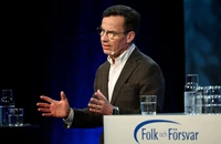 Thủ tướng Thụy Điển Ulf Kristersson phát biểu tại một hội nghị an ninh thường niên ở vùng Salen, quận Dalarna (Thụy Điển) ngày 8-1. Ảnh: REUTERS