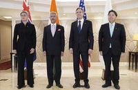 Từ trái sang, Ngoại trưởng Úc Penny Wong, Ngoại trưởng Ấn Độ Subrahmanyam Jaishankar, Ngoại trưởng Mỹ Antony Blinken và Ngoại trưởng Nhật Yoshimasa Hayashi tại cuộc họp ở New Delhi (Ấn Độ) 3-3. Ảnh: KYODO