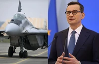Thủ tướng Ba Lan Mateusz Morawiecki và máy bay phản lực MiG-29. Ảnh: PAP
