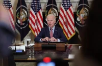 Tổng thống Mỹ Joe Biden từ chối bình luận về việc cựu Tổng thống Donald Trump bị truy tố trong một cuộc họp báo ngày 4-4 ở thủ đô Washington D.C (Mỹ). Ảnh: GETTY IMAGES