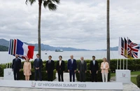 Các nhà lãnh đạo G7 và Liên minh châu Âu (EU) tại Hội nghị thượng đỉnh G-7 ở TP Hiroshima (Nhật) ngày 20-5. Ảnh: KYODO