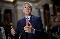 Chủ tịch Hạ viện Mỹ Kevin McCarthy trả lời phỏng vấn tại Tòa nhà Quốc hội Mỹ (thủ đô Washington D.C) ngày 24-5. Ảnh: GETTY IMAGES