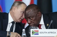 Tổng thống Nga Vladimir Putin (trái) và Tổng thống Nam Phi Cyril Ramaphosa trong phiên họp toàn thể tại hội nghị thượng đỉnh Nga-Châu Phi ở TP Sochi (Nga) vào tháng 10-2019. Ảnh: AP