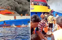 VIDEO: Tàu chở 280 người cháy dữ dội ngoài khơi Indonesia, khách hoảng loạn nhảy xuống biển