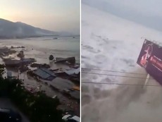 Khoảnh khắc sóng thần tấn công TP Palu ở Indonesia