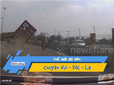 Video: Kinh hoàng xe container đổ ập, suýt đè người đi đường