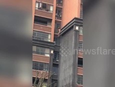 Ông cõng cháu leo bên ngoài tòa nhà để trốn khỏi đám cháy