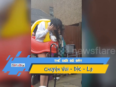 Video: Cười ngất với cô gái mắc kẹt trong xe đồ chơi