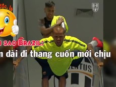 Sao Brazil nghịch ngợm nằm dài khi đi thang cuốn