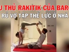 Cầu thủ Barcelona ở nhà tập thể lực cùng vợ