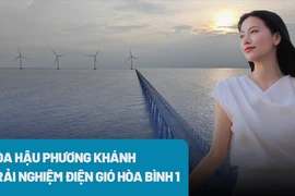 Hoa hậu Phương Khánh trải nghiệm điện gió Hòa Bình 1 vào buổi hoàng hôn