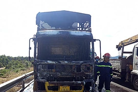 Xe tải cháy rụi trên cao tốc Vĩnh Hảo-Phan Thiết