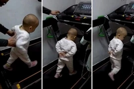 Bé...17 tháng tuổi bị bố mẹ thúc giục trên máy chạy bộ 
