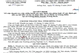 Đồng Nai: Thanh tra dự án Khu dân cư và dịch vụ Giang Điền
