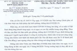 Cần Thơ: Tạm ngưng tiêm chủng mở rộng tháng 4-2020 vì COVID-19