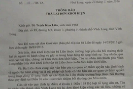 Tòa trả lại đơn yêu cầu bồi thường gần 4 tỉ đồng