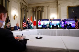 Tổng thống Mỹ Joe Biden tham gia phiên thượng đỉnh trực tuyến với các lãnh đạo thành viên khác của nhóm QUAD hồi tháng 3.