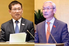 Bộ trưởng Bộ Tài chính Hồ Đức Phớc báo cáo và Chủ nhiệm Ủy ban Tài chính - Ngân sách Quốc hội Nguyễn Phú Cường báo cáo thẩm tra về việc thực hiện Nghị quyết 54/2017.