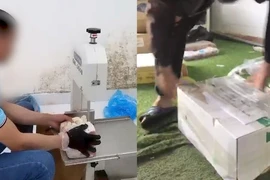 Cắt, đóng thùng vú heo Trung Quốc tại Công ty Việt Hà Tây Nguyên để giao cho khách.