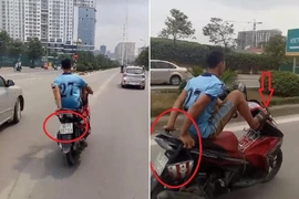 Công an truy tìm thanh niên dùng chân lái xe máy