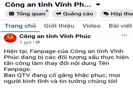 Fanpage của Công an tỉnh Vĩnh Phúc bị tấn công