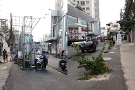 Tòa nhà Sunny Plaza đã tháo khung sắt giữa đường