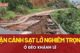 Cận cảnh sạt lở nghiêm trọng trên đèo Khánh Lê, các đơn vị nỗ lực khắc phục