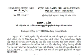 Sở Xây dựng Quảng Ngãi xin lỗi doanh nghiệp
