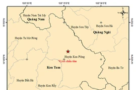 Bản đồ tâm chấn một trận động đất xảy ra tại huyện Kon Plông. Ảnh: Viện Vật lý địa cầu.