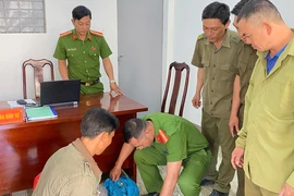 Con tê tê lạc vào vườn, người dân mang tới công an giao nộp