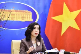 Người phát ngôn Lê Thị Thu Hằng tại cuộc họp ngày 4-2. Ảnh: BNG