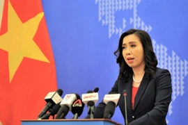 Người phát ngôn Bộ Ngoại giao tại cuộc họp ngày 8-4. Ảnh: VT