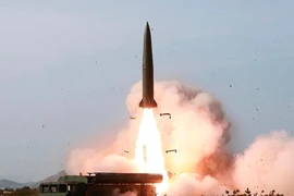Một vụ phóng thử tên lửa của Triều Tiên. Ảnh: KCNA