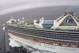 Hình ảnh chup từ trực thăng về tàu du lịch Grand Princess ngoài khơi bờ biển California ngày 5-3. Ảnh: REUTERS