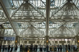 Người biểu tình tập trung ở trung tâm thương mại Landmark Atrium, đảo Hong Kong, hôm 29-4. Ảnh: AP