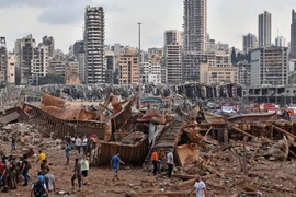 Hiện trường vụ nổ gần cảng Beirut (Lebanon) ngày 4-8. Ảnh: AP
