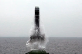 Hình ảnh vụ phóng tên lửa Pukguksong-3 hồi tháng 10-2019. Ảnh: THE DIPLOMAT/KCNA