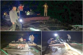Công an bắt 3 phương tiện khai thác cát trộm trên sông Hậu