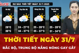 Dự báo thời tiết ngày 31-7: Bắc Bộ, Trung Bộ nắng nóng gay gắt; Nam Bộ mưa giông