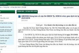 Sàn chứng khoán TP.HCM hoạt động lại vào ngày 25-1