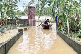 Chèo thuyền đi đưa tang cụ bà trong dòng nước lũ mênh mông
