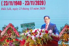 Ông Phạm Minh Chính, Ủy viên Bộ Chính trị, Bí thư Trung ương Đảng, Trưởng ban Tổ chức Trung ương, phát biểu chỉ đạo tại lễ mít tinh. Ảnh: Báo Đắk Lắk