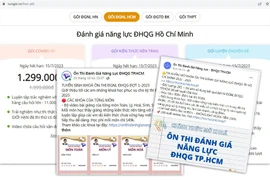 Nhan nhản các khóa học, mức phí luyện thi đánh giá năng lực trên mạng hiện nay. (Ảnh ghép từ chụp màn hình)