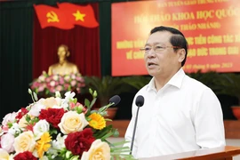 Ông Lại Xuân Môn, Phó Trưởng Ban thường trực Ban Tuyên giáo Trung ương, Chủ tịch Hội đồng Khoa học các cơ quan Đảng Trung ương, phát biểu tại hội thảo. Ảnh: TT