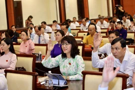Đại biểu HĐND TP.HCM biểu quyết thông qua dự thảo nghị quyết. Ảnh: NGUYỆT NHI
