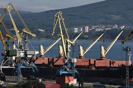 Một tàu chở dầu của Nga nằm ngoài cảng Nakhodka (Nga). Ảnh: REUTERS