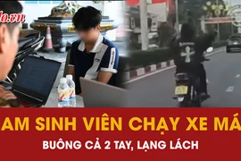 sinh viên, xe máy, buông cả 2 tay