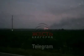 Cảnh quay từ làng Timonovo, gần nơi kho đạn bốc cháy. Nguồn: TELEGRAM