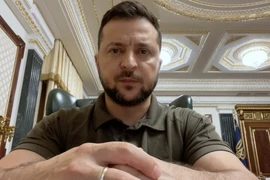 Tổng thống Ukraine - ông Vladimir Zelensky trong buổi phát biểu đêm 28-8. ẢNH: PRESIDENT OF UKRAINE OFFICIAL WEBSITE